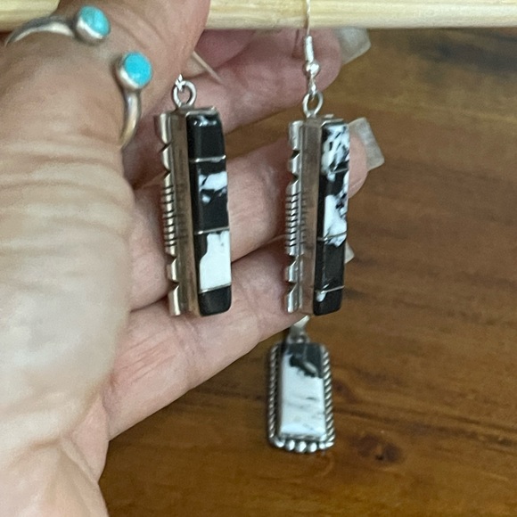 SOLD …White Buffalo Earrings with Pendant - Picture 4 of 9